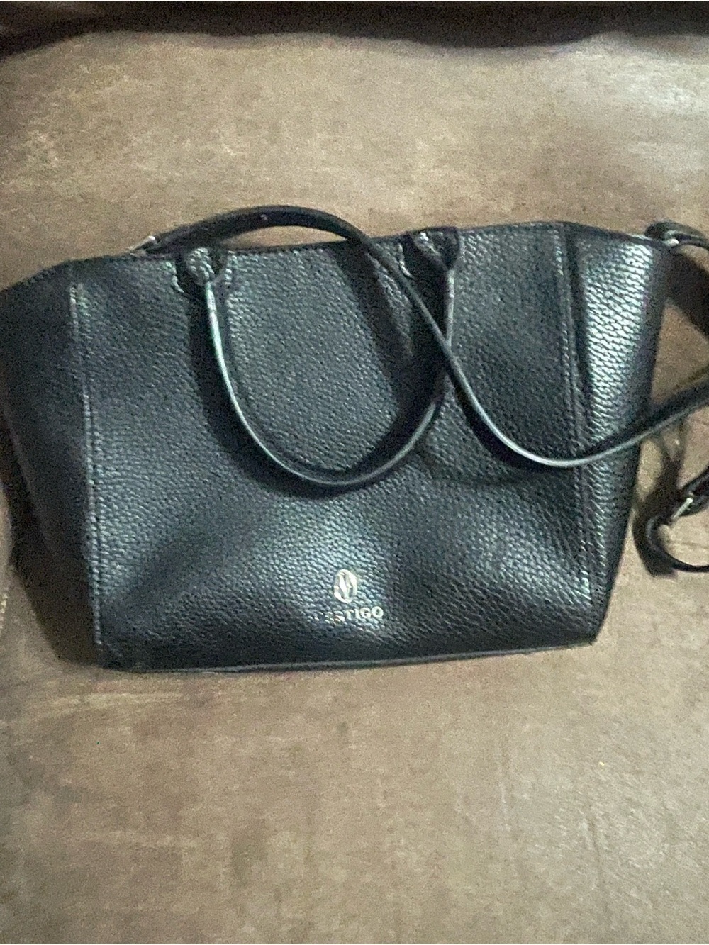 Vertigo Paris Black Pebbled Leather Tote with Detachable Strap
